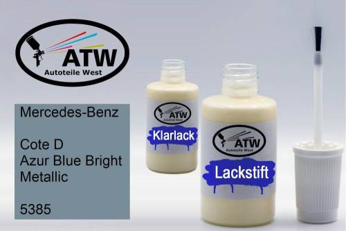 Mercedes-Benz, Cote D Azur Blue Bright Metallic, 5385: 20ml Lackstift + 20ml Klarlack - Set, von ATW Autoteile West.